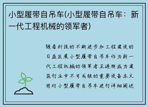 小型履带自吊车(小型履带自吊车：新一代工程机械的领军者)