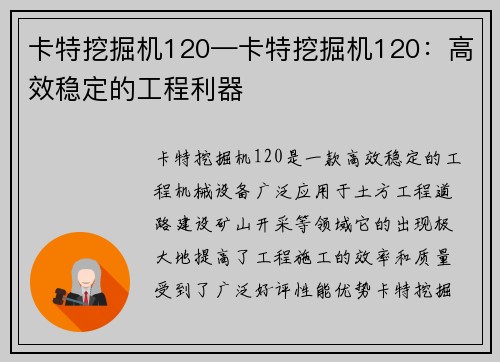 卡特挖掘机120—卡特挖掘机120：高效稳定的工程利器